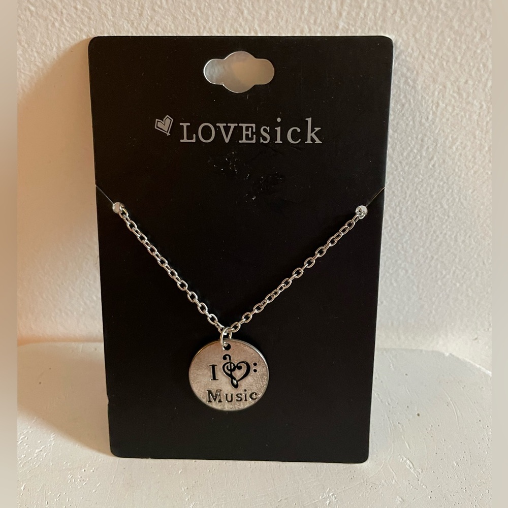I love music charm necklace by LOVEsick in silver brand new with tags